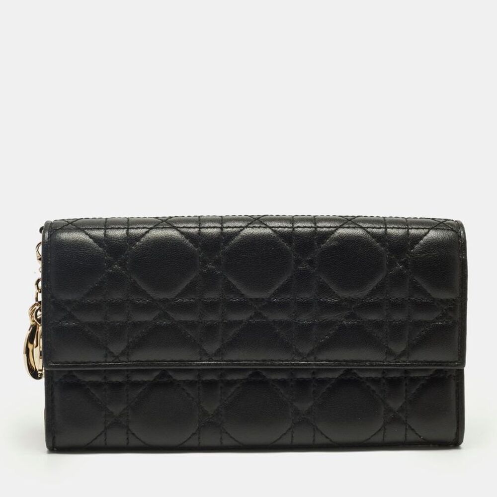 Dior Lady Dior Flap Black Cannage Leather Continental Wallet